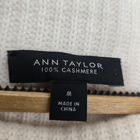 Ann Taylor 100% Cashmere Colorblock Mock Turtleneck Sweater M Soft Cozy Neutral - Picture 4 of 9